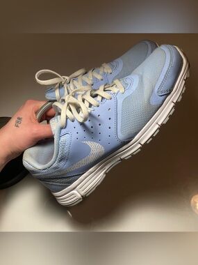 Nike Powder Blue Mesh & Leather Trainer with White Swoosh